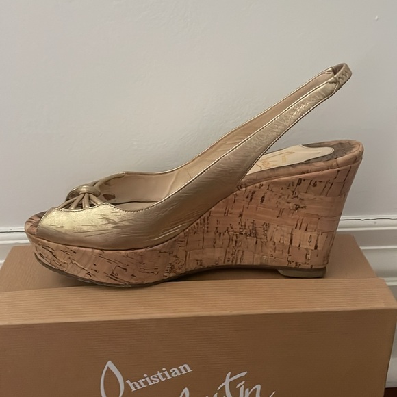 Louboutin wedge gold heels w/ box - Picture 3 of 4